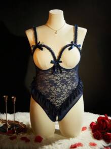 SpicyHot 1 件加大码蕾丝撞色网眼性感内衣紧身衣