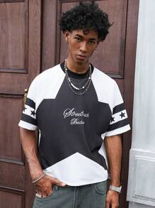 PAVTROS Áo thun nam in hình ngôi sao phối màu thời trang, quà tặng bạn trai chồng theo phong cách Rapper dạo phố thường ngày - Nhiều màu - Xem 4