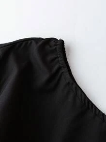 SHEIN Clasi 大码优雅纯色不对称领荷叶边袖衬衫 - 黑色 - 查看 6
