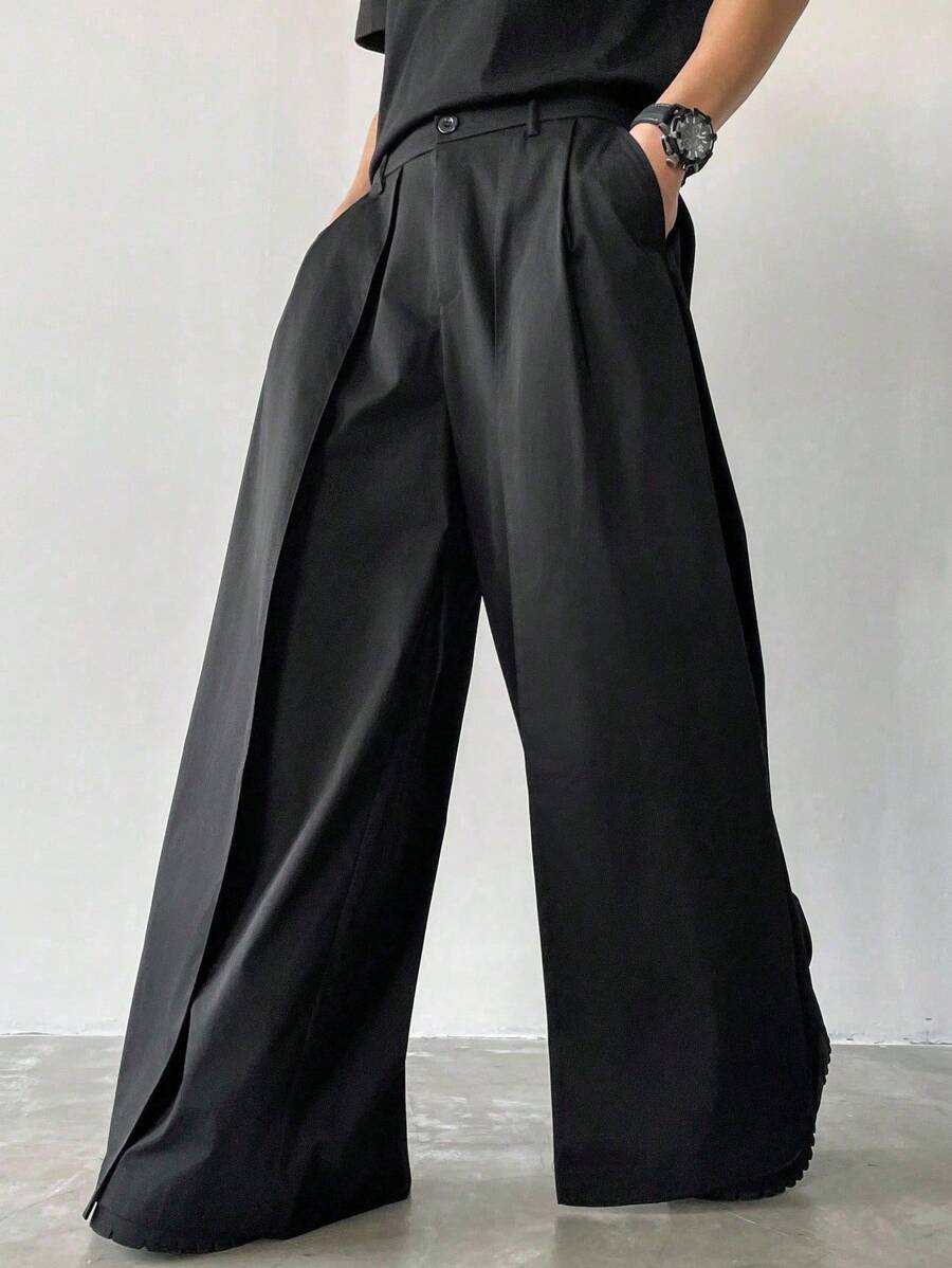 Claim Dot Quần váy 2 trong 1 Manfinity Hypemode Niche Design, quần ống rộng dáng suông kiểu Nhật màu tối dành cho nam, thích hợp cho mùa thu đông, quà tặng bạn trai, quà Giáng sinh. - màu đen - Xem 1