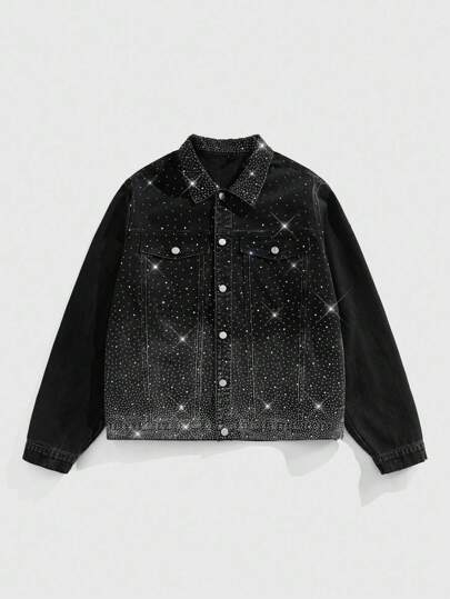 ROMWE Avant Chaqueta corta de denim para hombre, estilo callejero retro