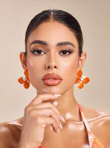 SHEIN SXY 垂坠锆石蝴蝶耳钉，适合日常佩戴 - 橘色 - 查看 2