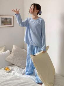 DAZY Tween Girls Casual Home Clothes Pajamas, Fall - Baby Blue - View 4