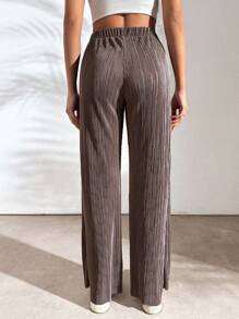 RueChic Pantalon En Tricot Côtelé À Coupe Droite Et Couleur Unie - Taupe - Voir 2