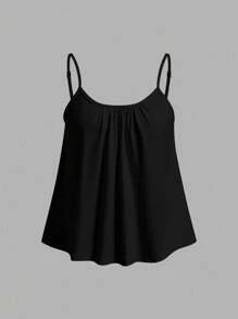 SHEIN EZwear 3 件套黑色豹纹卡其色女式可调节肩带宽松褶皱吊带背心，适合春夏季 - 彩色 - 查看 11