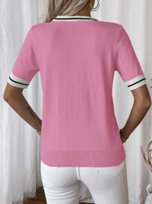 SHEIN LUNE 女式拼色条纹短袖针织上衣