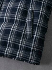 Manfinity Homme 男士秋冬无袖格子休闲开衫，立领加厚背心，加厚格子背心男士背心男士外套背心男士冬季背心，2000 年代风格 - 藍色 - 查看 4