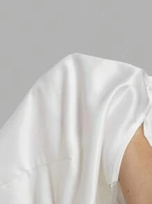 SHEIN MOD Blusa elegante de mujer con parches de encaje y mangas abullonadas de unicolor