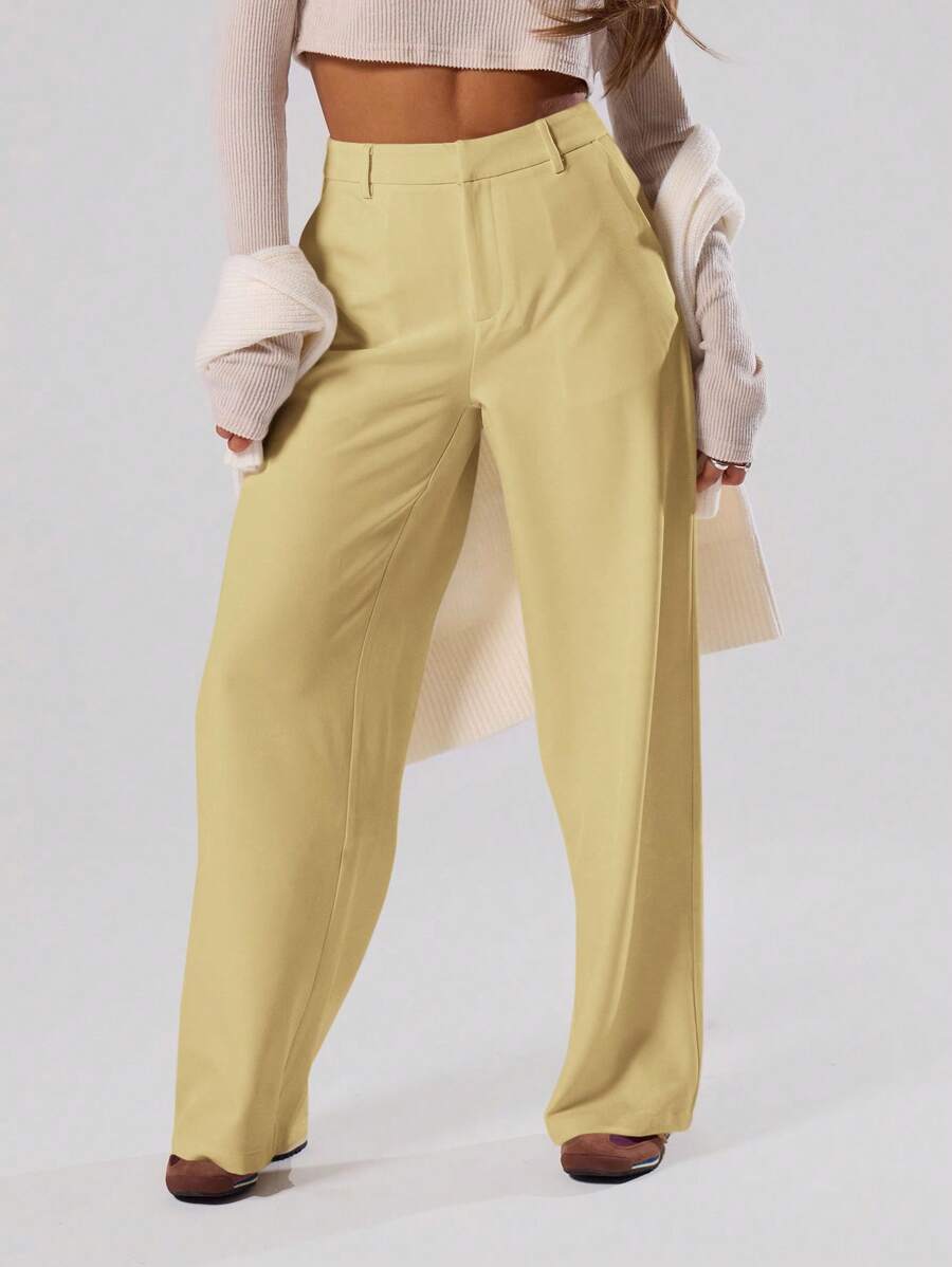 商务办公、工作 MUSERA 宽松修身西裤 Old Money 休闲风、沙滩装、假日感恩节装 - 黃色 - 查看 1