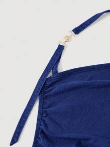 SHEIN MOD MOD 女式牛仔吊带背心，休闲弹力露背上衣，情人节 - 中等水洗藍 - 查看 3