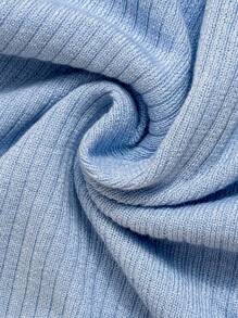Suéter de punto casual de mujer con bloque de color y manga corta, para otoño e invierno - Azul - Ver 3