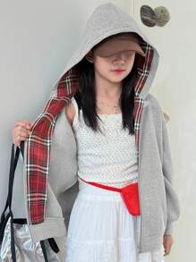 DAZY 少女针织保暖内衬卫衣，秋季卫衣 - 灰色 - 查看 6