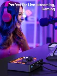 Teckwe Gaming Audio Mixer Rechargeable Audio Interface RGB PC Mixer With XLR Microphone Interface,Individual Control Volume Fader Mute Button,48V Phantom Power For Podcast/Recording - Black - View 2