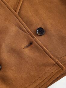 SHEIN MOD Women's Suede Short Trench Coat, Autumn Outerwear - Camel - View 5