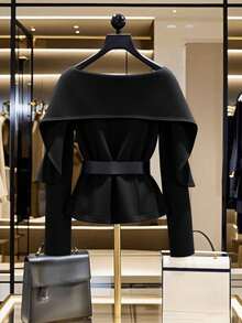 Franclia Women's Ruffle Collar Long Sleeve Short Overcoat, Winter Fall Cloth For Women - Black - View 2
