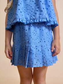 SHEIN Young Girls' Summer Embroidered Ruffle Hem Skirts - Blue - View 3