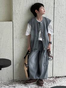 Dazy Kids Tween Boy Crew Neck Fashion Summer Denim Outfit