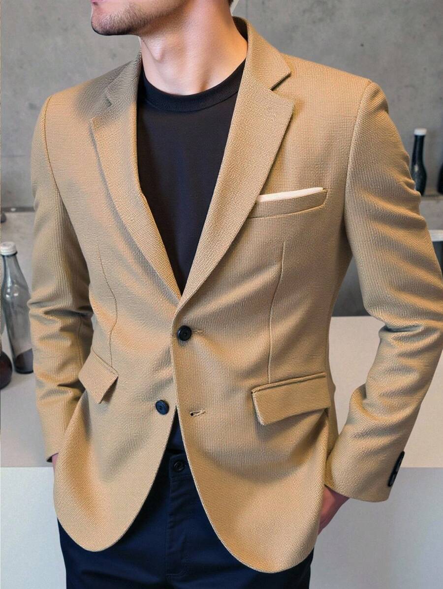 Calvornis Men's Casual Solid Color Suit Jacket, Old Money Style - Coffee Brown - View 1
