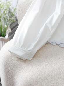 Genkimix Kids New Arrival Korean Style Sweet Elegant Girls' Long Sleeve Loose Blouse With Small Stand Collar, Autumn - White - View 8