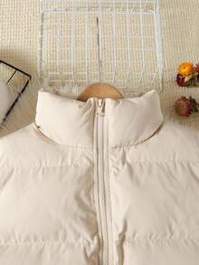 SHEIN Gilet épais doublé thermique à col montant et poches pour adolescentes