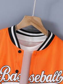 SHEIN 2pcs Tween Boy Summer Casual Contrast Stripe & Letter Print T-Shirt And Shorts Set