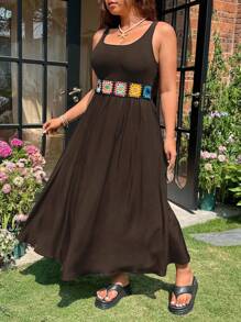 SHEIN EZwear 大码复古夏季度假连衣裙