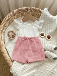 Babygirl 夏季可爱白色上衣和松紧腰短裤套装 - 彩色 - 查看 7