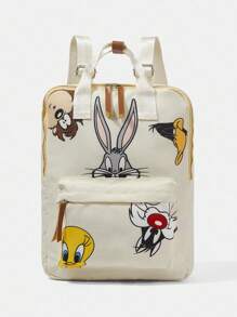 LOONEY TUNES X SHEIN 女士卡通图案大容量时尚背包 - 杏色 - 查看 8