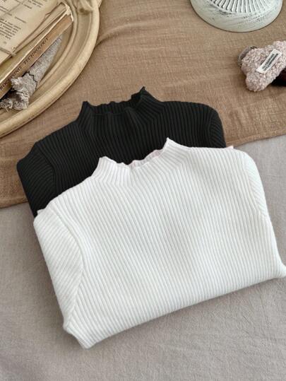 SHEIN LMoss Kids LMoss Mehrfachpackung Baby Mädchen Rollkragen Langarm Fitted Pullover Pullover