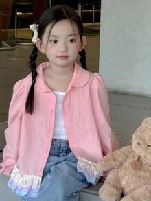 DAZY Young Girls' Casual Cute Frill Trim Button Front Blouse - Pink - View 4