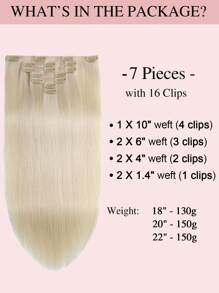 9AM Hair 7 件装 130 克/150 克 60# 铂金色全头无缝 PU 双纬夹接真人发片，HQ 雷米真人发无缝 PU 夹接片，适合女士 - S60 - 查看 5