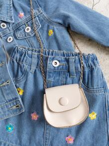 Elladie kids 女婴两件套牛仔套装，秋冬新品，可爱俏皮风格，时尚修身，牛仔蓝水洗牛仔外套和裙子套装，彩色花卉刺绣，适合外出和新品 - 中等水洗藍 - 查看 7