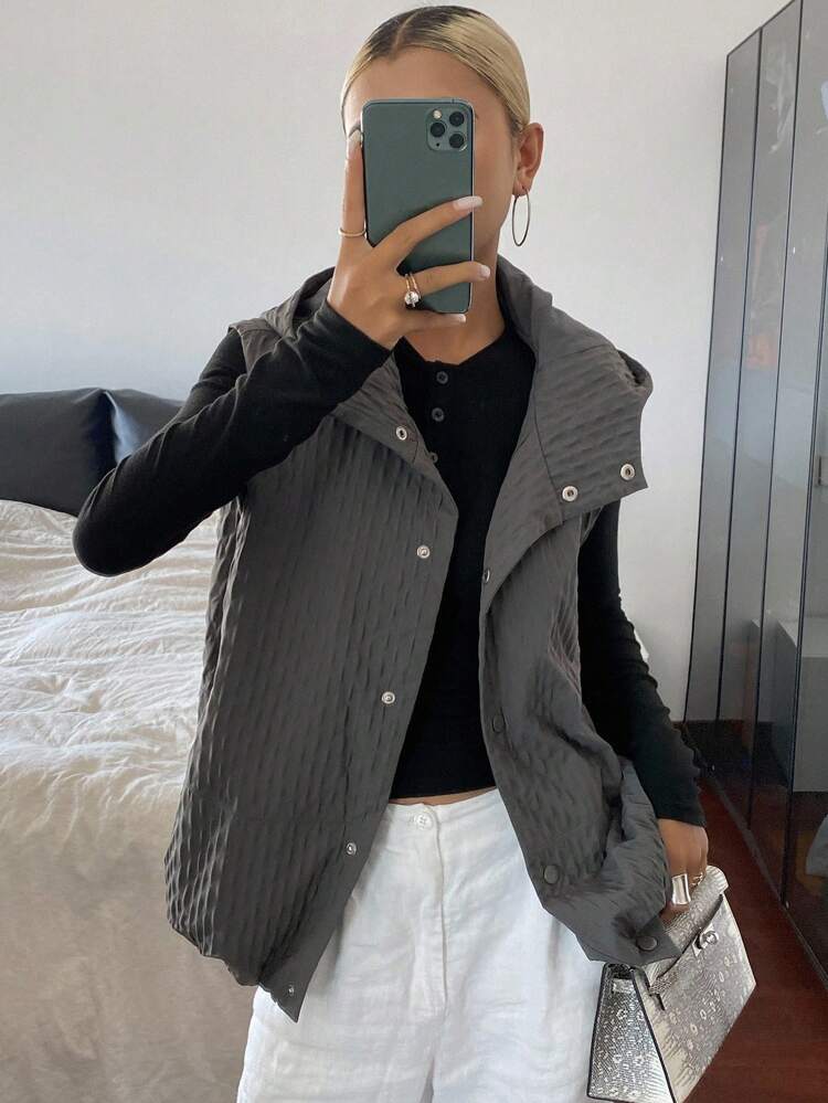 Women's Hooded Vest, Casual Short Sleeveless Street Style Regular Jacket Fall,Winter Women Coats