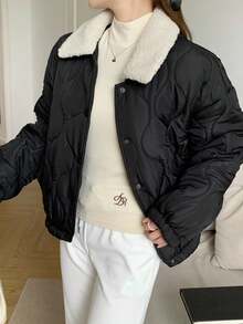 SHEIN Teen Girl Quilted Long Sleeve Single-Breasted Casual Turndown Collar Winter Jacket