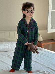 Dazy Kids Toddler Boys' Casual Plaid Home Clothes For Fall - Dark Green - View 4