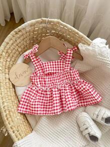 Baby Girl Casual Cute Gingham Pattern Tank Top, For Christmas