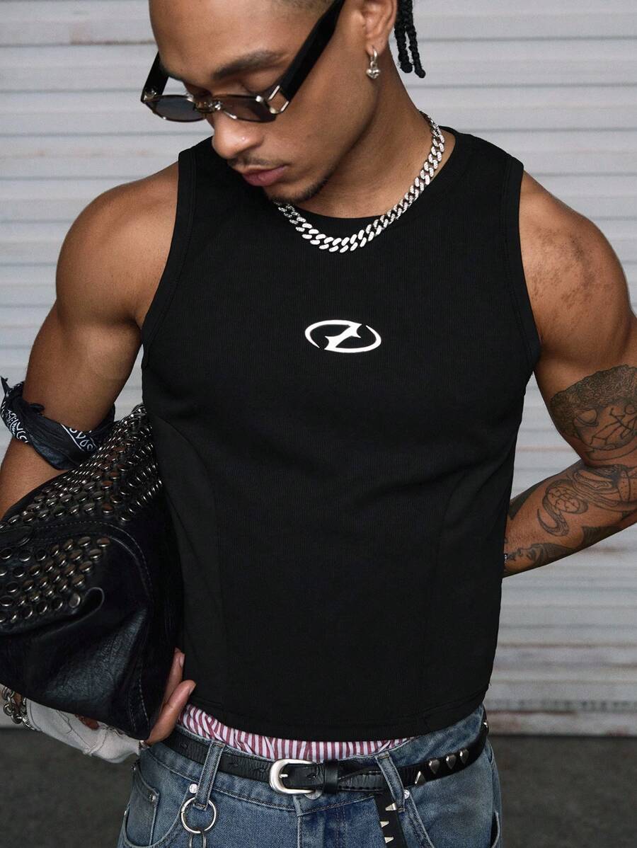 EASEVO Camiseta de tirantes casual con cuello redondo y costillas para hombres de talla grande - Negro - Ver 1