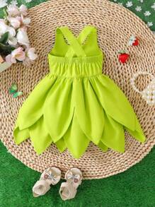 SHEIN Playful Pals 女婴派对礼服，可爱迷人，公主风连衣裙，适合户外活动、派对、生日、拍照、演出等场合，秋冬季穿着。 - 綠色 - 查看 3