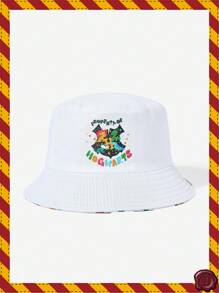 HARRY POTTER X SHEIN Fashionable Casual Letter Pattern Reversible Bucket Hat - White - View 2
