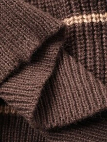 DAZY Tween Girls Crew Neck Striped Long Sleeve Sweater, Fall - Coffee Brown - View 7