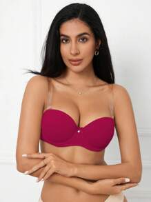 SHEIN 1 pieza Sujetador con aros y decoración de lazo de unicolor para mujer - Burdeos - Ver 3
