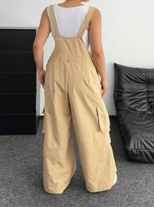 POPSWAY Plus Size Women Casual Khaki Solid Color Adjustable Strap Jumpsuit, Street Fashion & College Style - Khaki - View 2