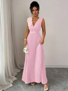 Elenzga Summer Cream Yellow V-Neck Waist Cinched Floral Patchwork Elegant A-Line Dress For Women