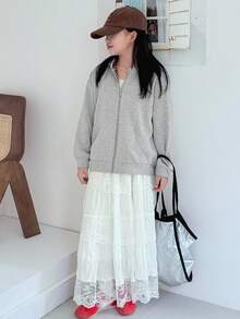 DAZY 少女针织保暖内衬卫衣，秋季卫衣 - 灰色 - 查看 7