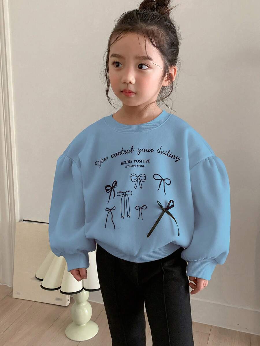 DAZY 女童圆领针织印花卫衣,秋季服装 - 藍色 - 查看 1