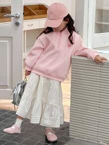 DAZY 少女印花保暖半拉链运动衫，秋季 - 粉色 - 查看 2