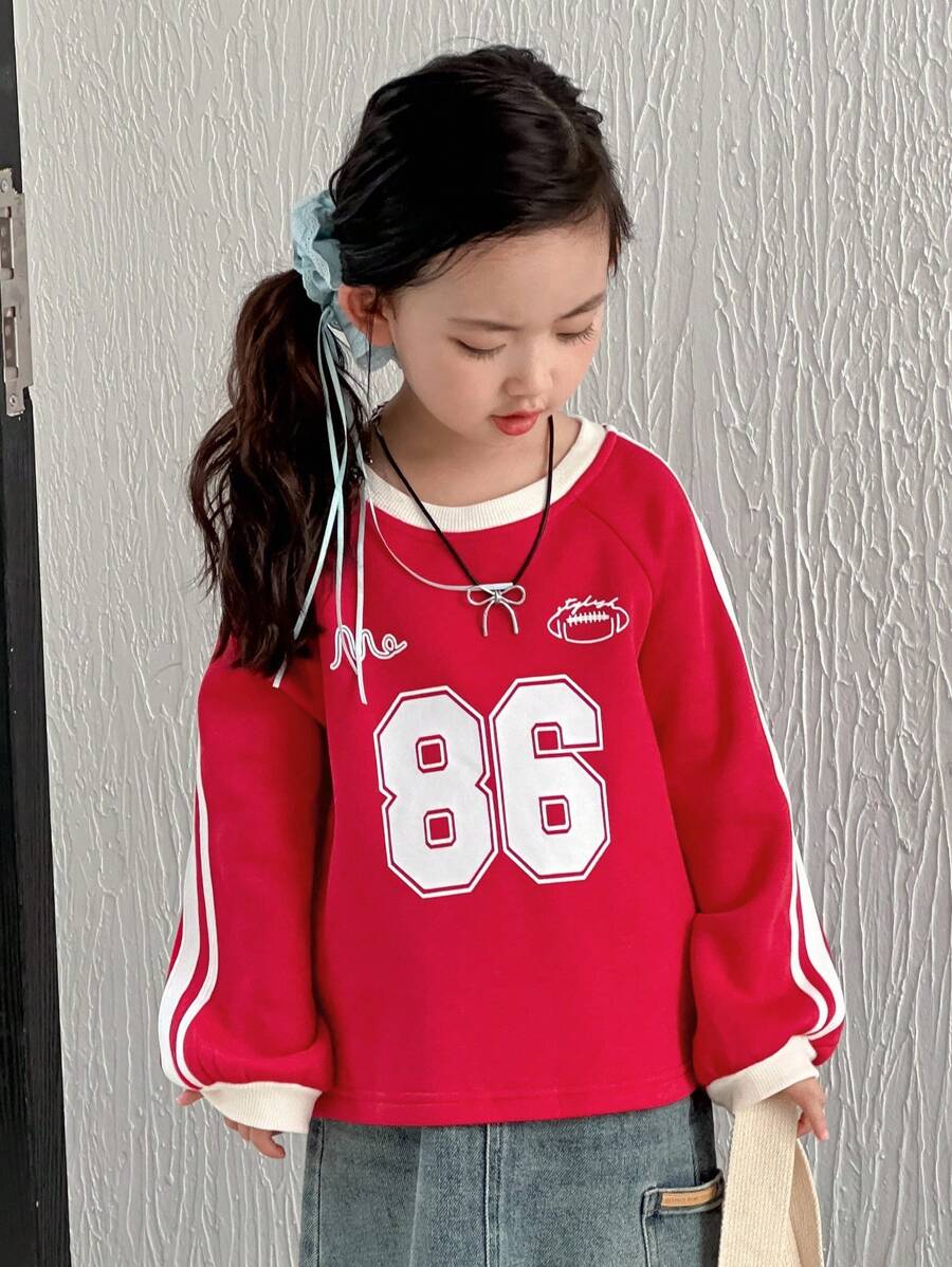 Dazy Kids Young Girl Round Neck Knit Fleece Printed Sweatshirt, Fall, Winter - Red - View 1