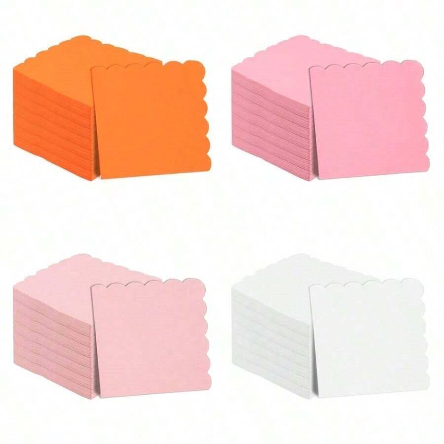 25/50 件 25x25 厘米原生木浆柔软吸水波浪边纯色一次性餐巾适用于派对生日活动散装派对用品餐具家居装饰庆祝必需品 - 多色波浪邊 - 查看 1