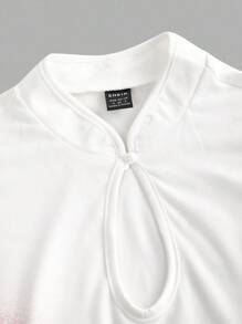 SHEIN MOD 女士中国风花卉印花中式领上衣和不对称下摆中长裙优雅套装 - 紅白色 - 查看 3