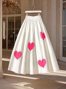 Franclia Váy chữ A cạp cao in họa tiết màu trắng, trang phục thường ngày cho mùa xuân đến trường đại học, vải mùa thu dành cho nữ - Hồng - Xem 2